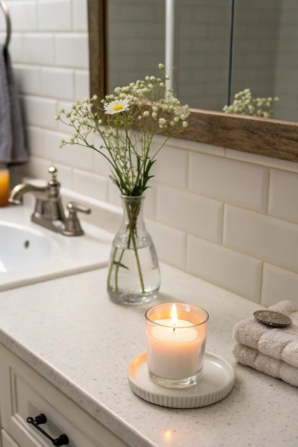 Understated embellishments enhance the bathroom's minimalist aesthetic.