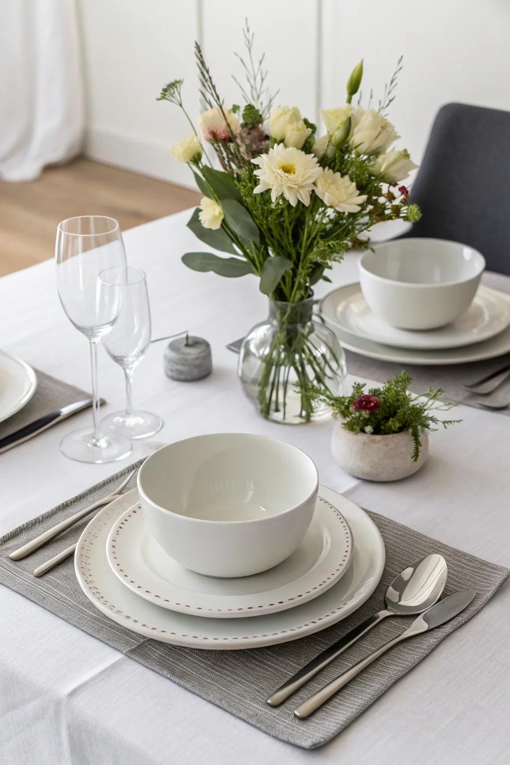 Minimalist table arrangements fashion a sophisticated dining experience.