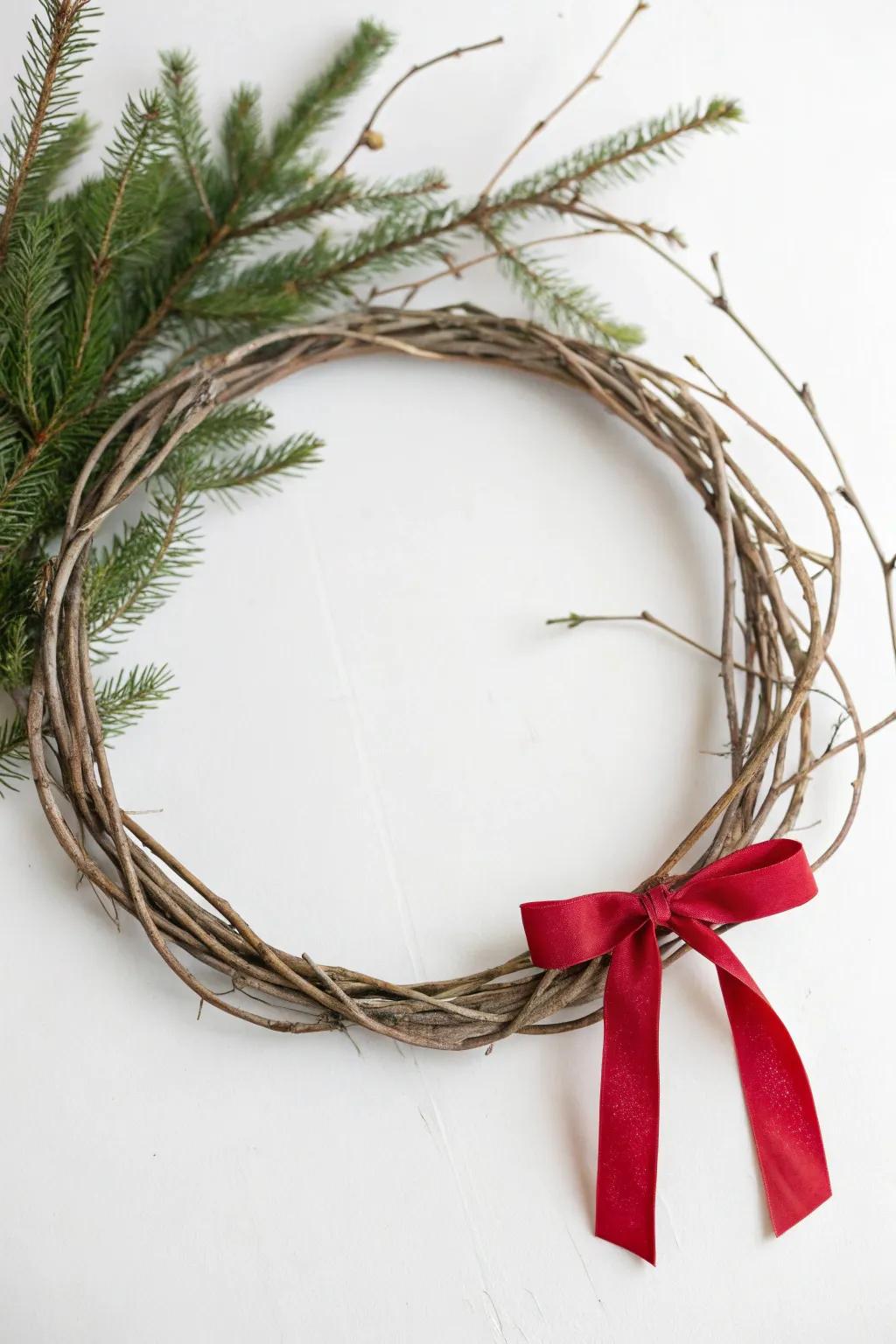 A concise garland featuring mere sprigs and a plain ribbon for an elegant entrance.