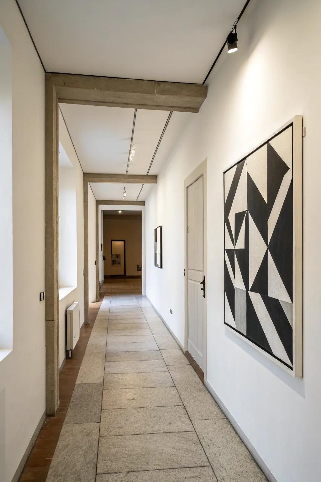 Minimalist wall art enhances decor without being overbearing.