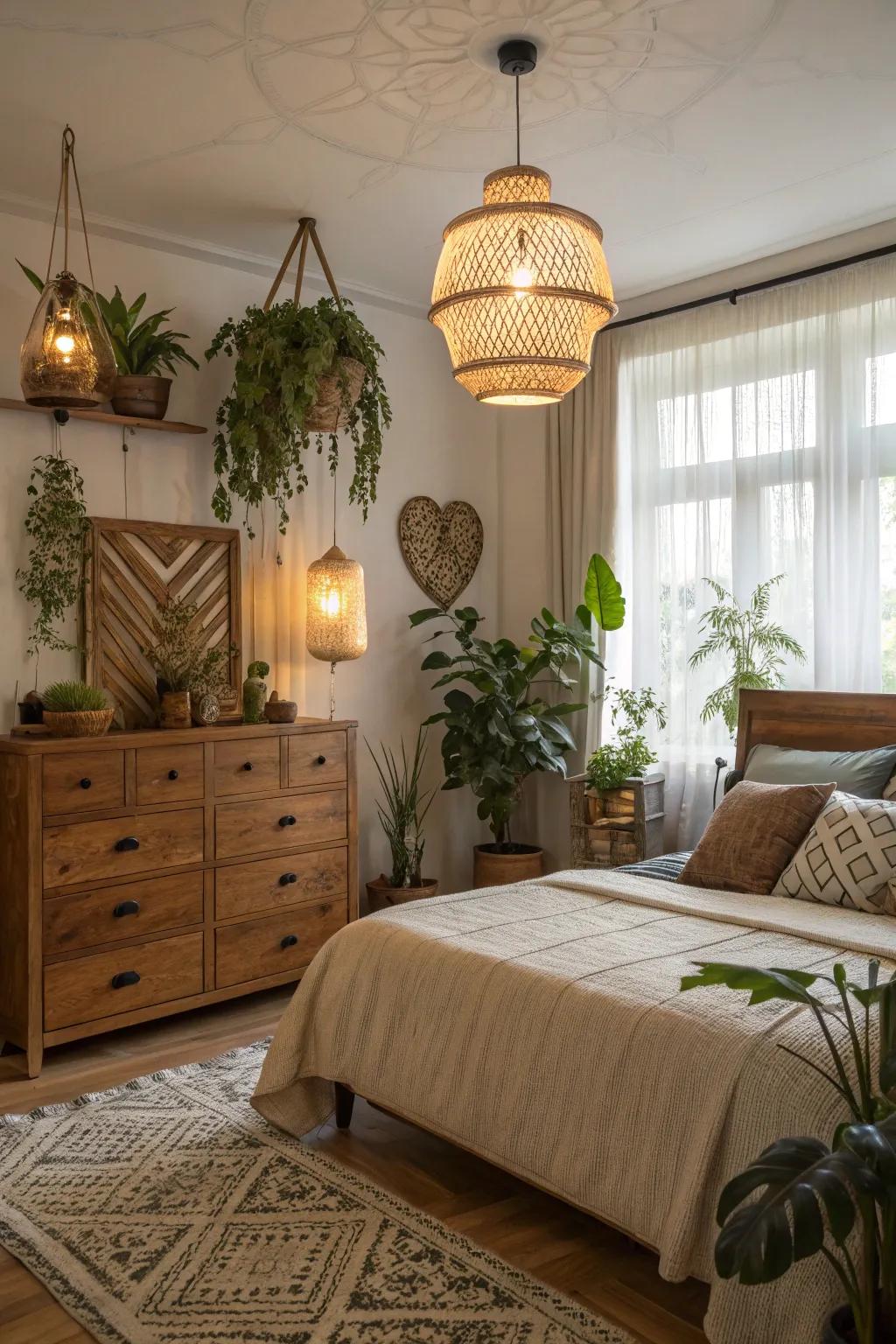Artistic embellishments add personality to the space.