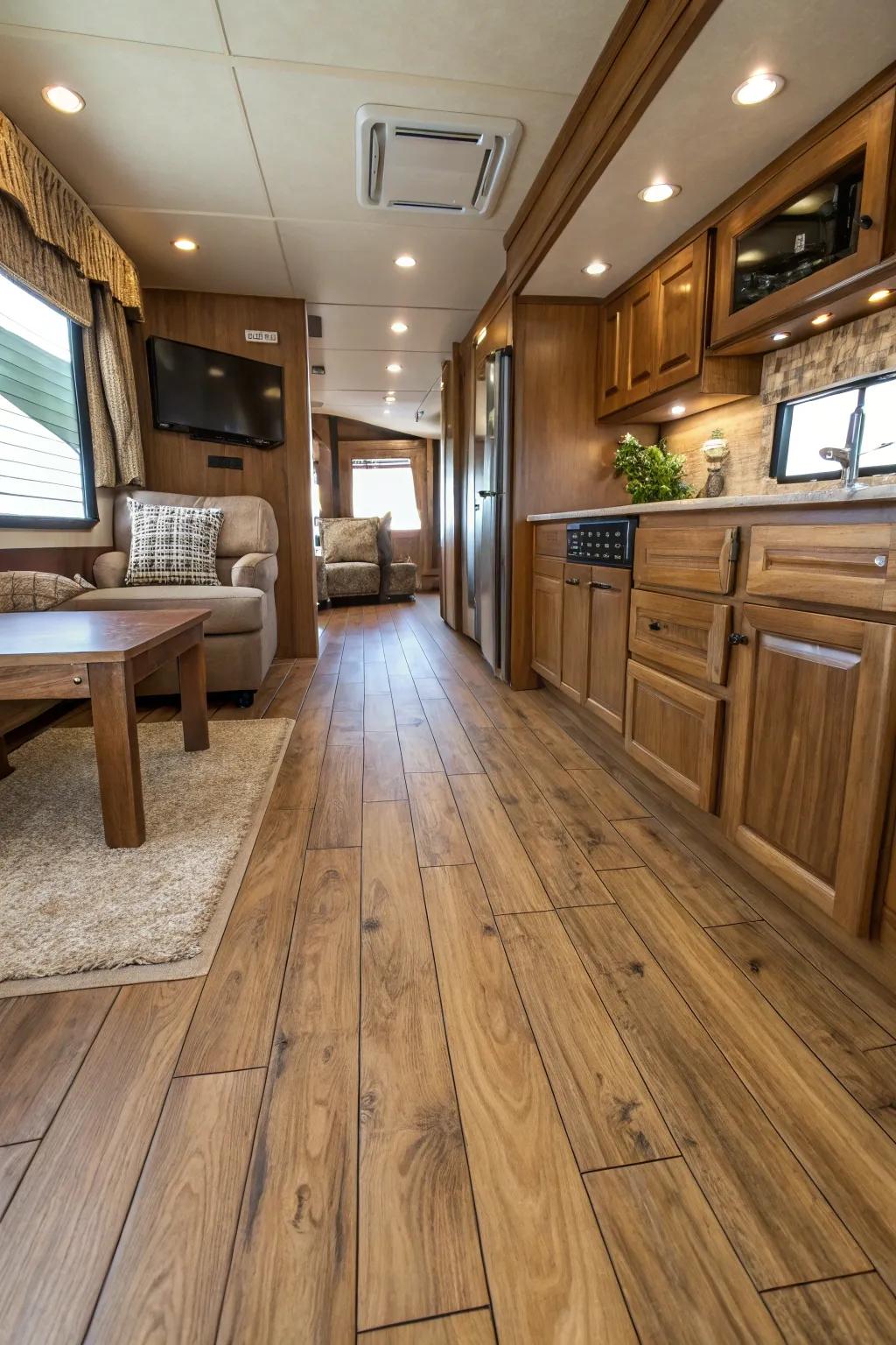 Any space is made cozier and more elegant with synthetic timber flooring.