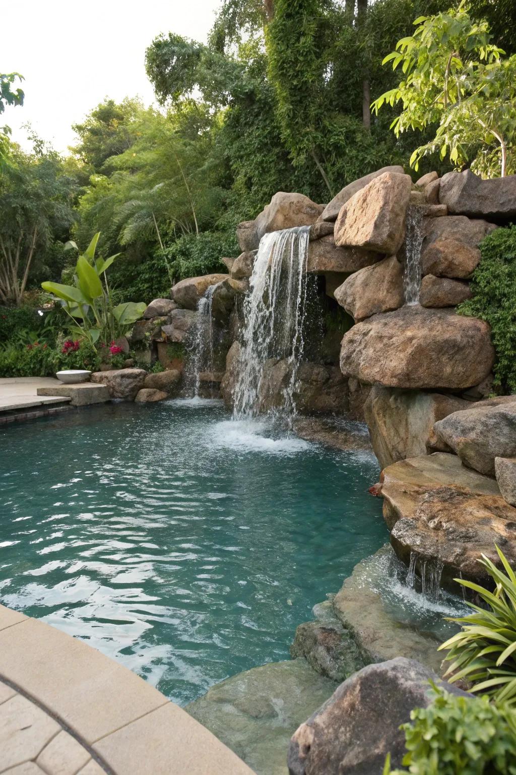 A cascade characteristic appends motion and tranquility.