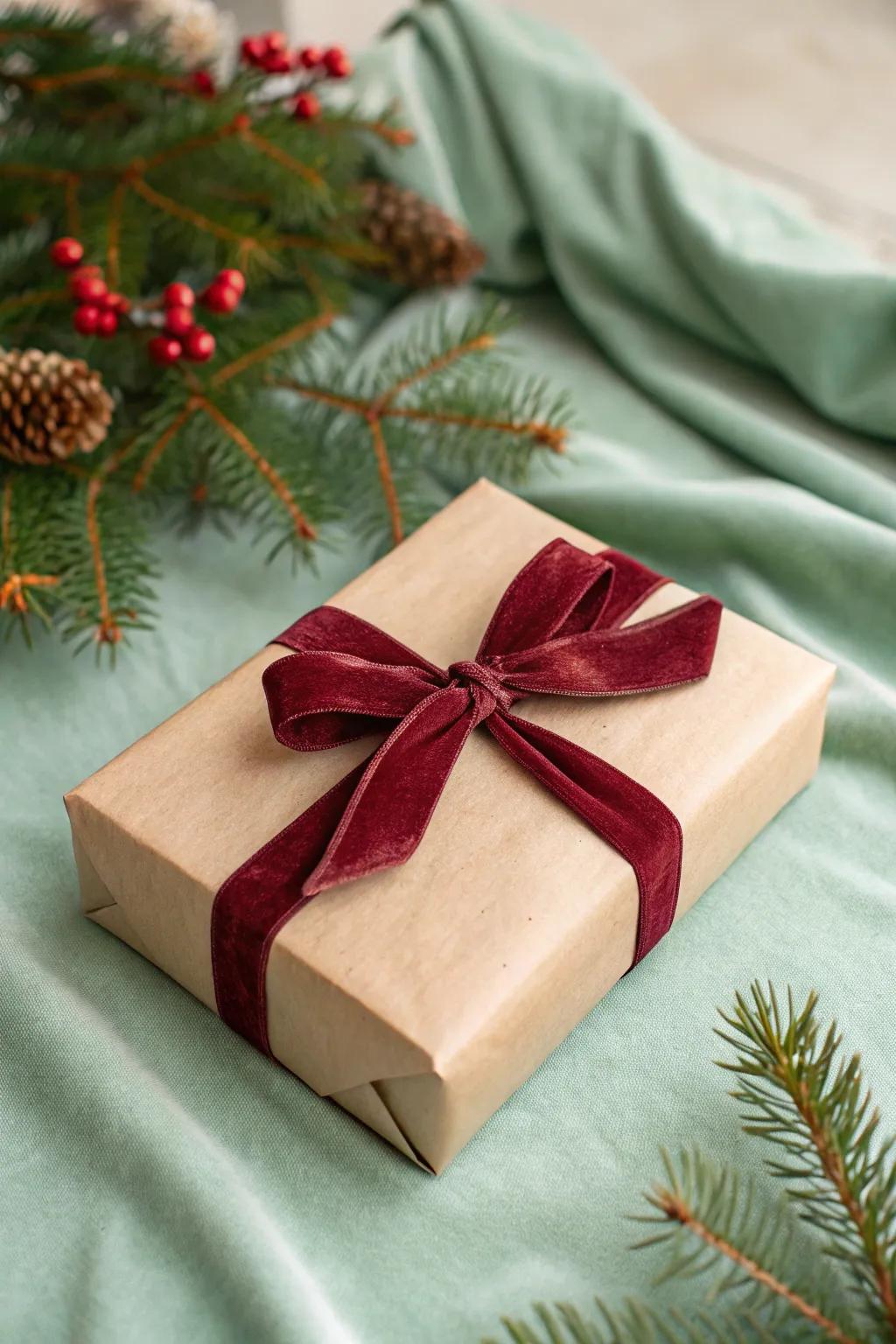 A lavish gift embellished with a refined plush band, introducing a sense of depth to the season.