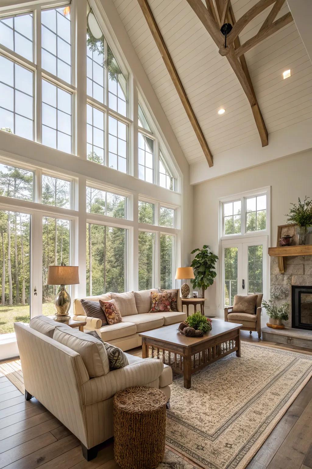 Elevated ceilings craft an airy, spacious atmosphere.