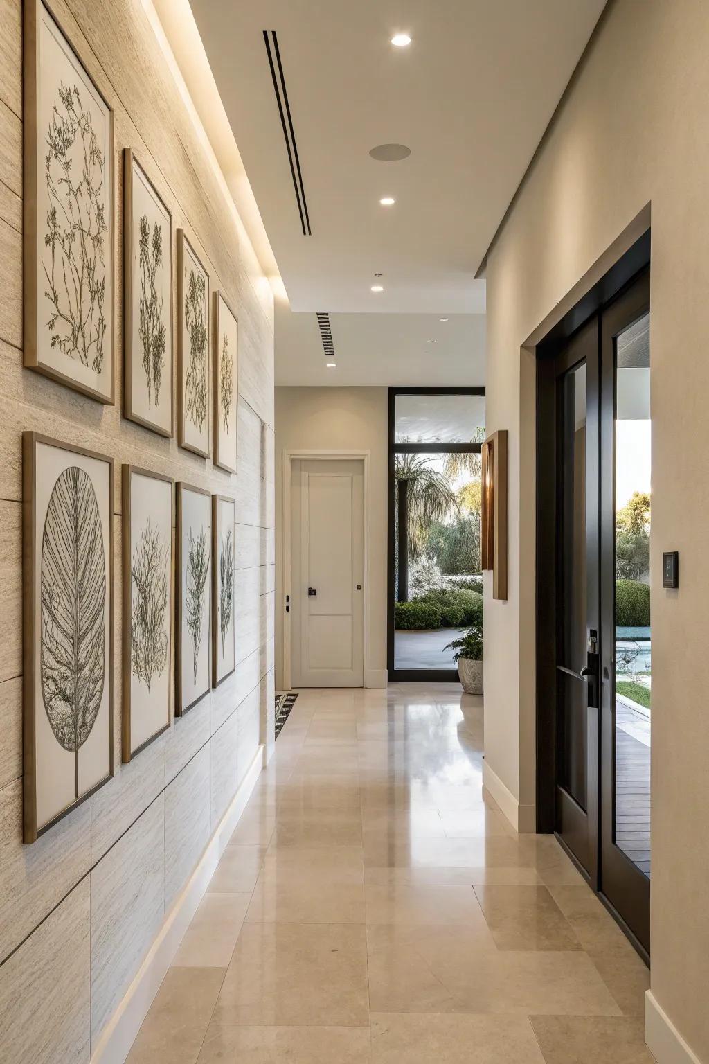 Wall art introduces character to a modern entryway.