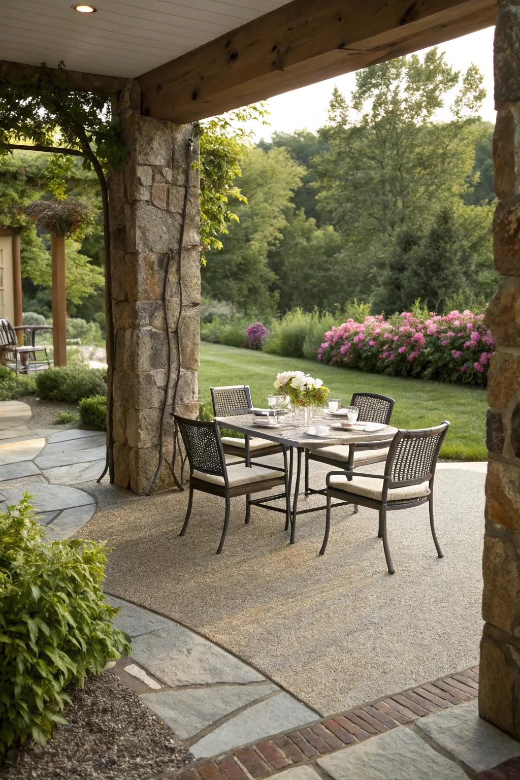 A charming dining space on a modern patio.