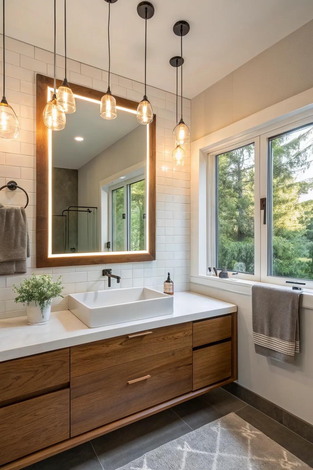 Layered illumination cultivates a bright and inviting ambiance.