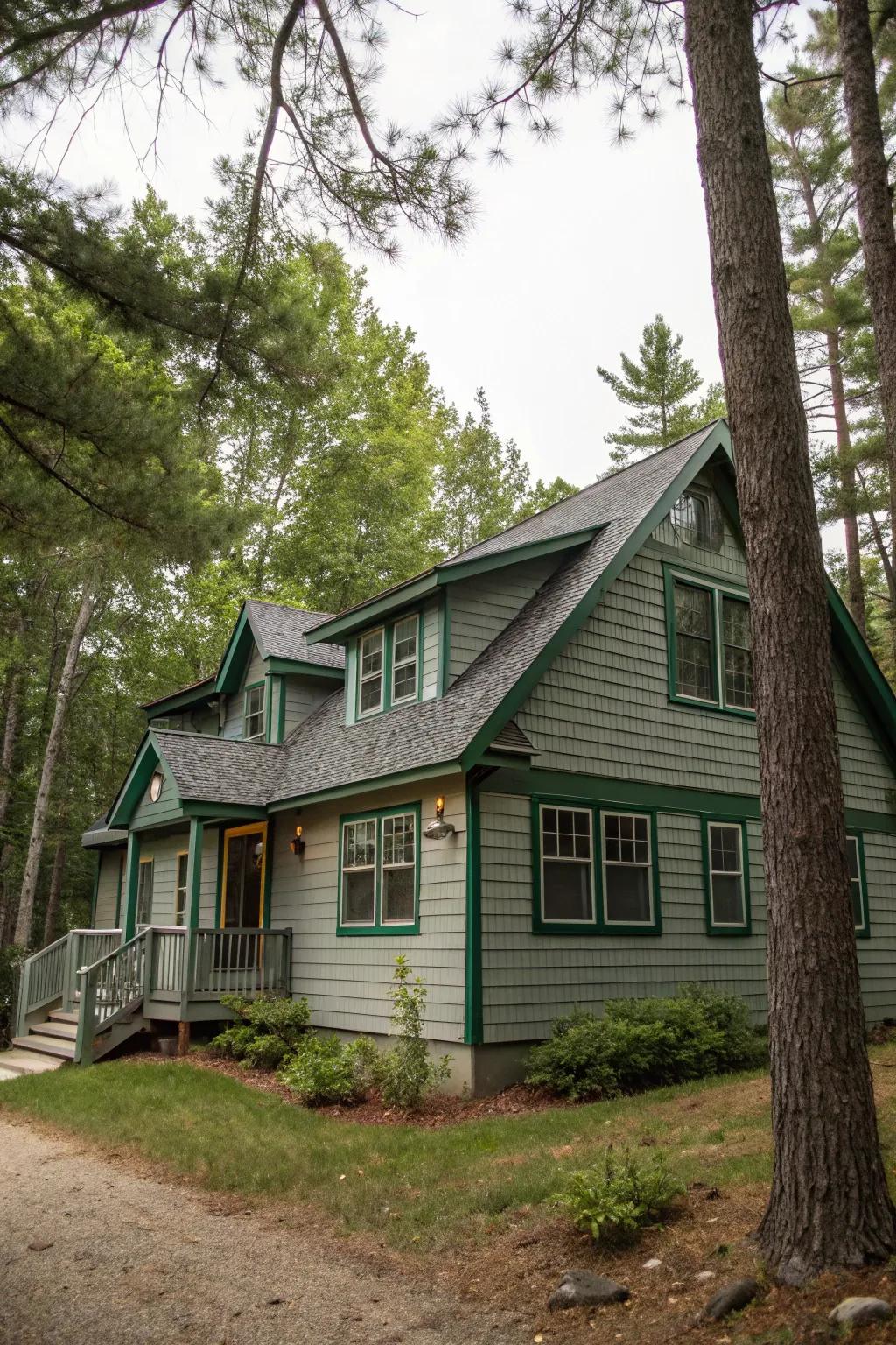 Dusky grey and woodland green merge seamlessly with nature.