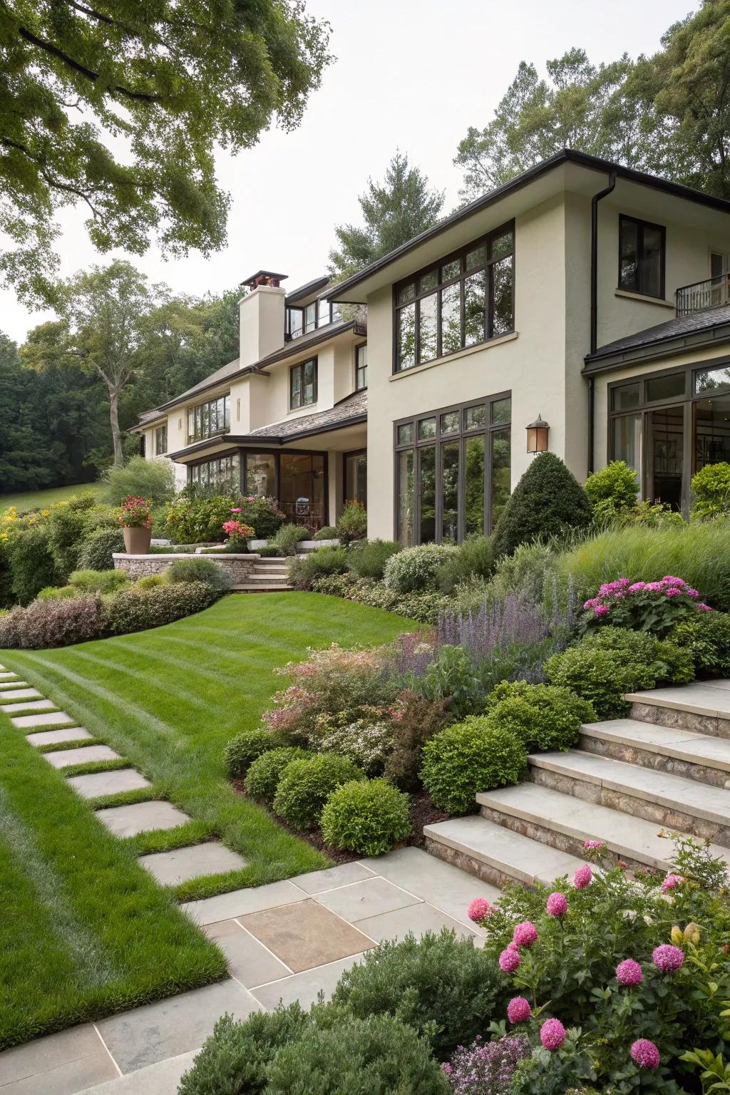 A modern residence with thoughtfully integrated planting design.