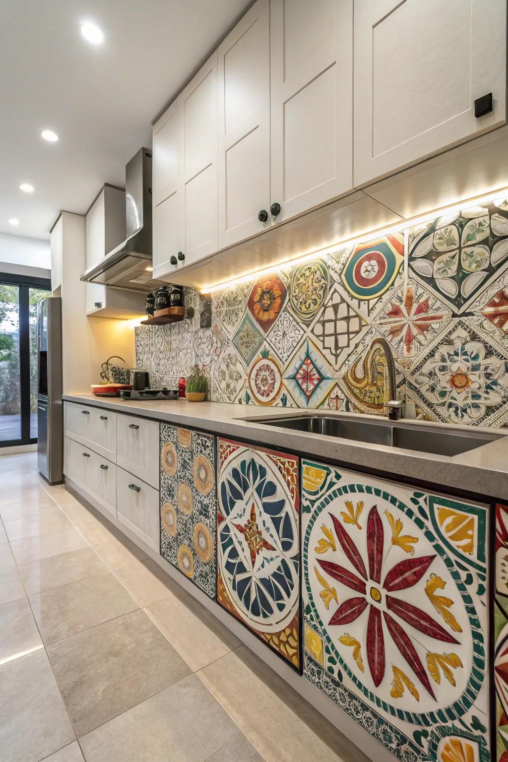 Angled mosaics transform your kitchen into a work of art.