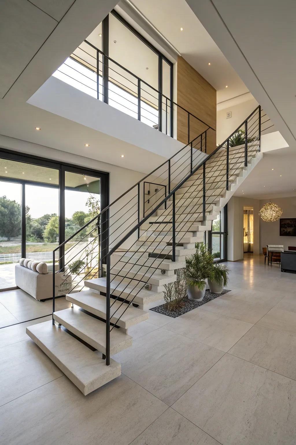 Cantilevered stairs offering a smooth architectural element.