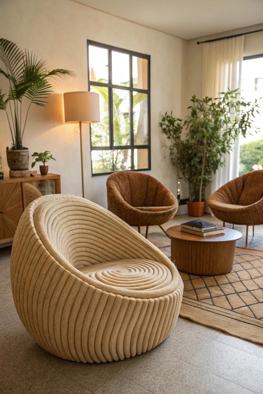 Organic silhouettes contribute to a harmonious tropical design.