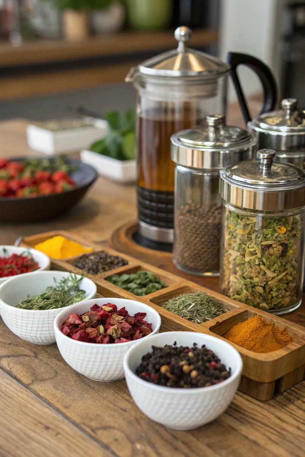 A personalized tea mixing spot adds a creative twist to your tea get-together.