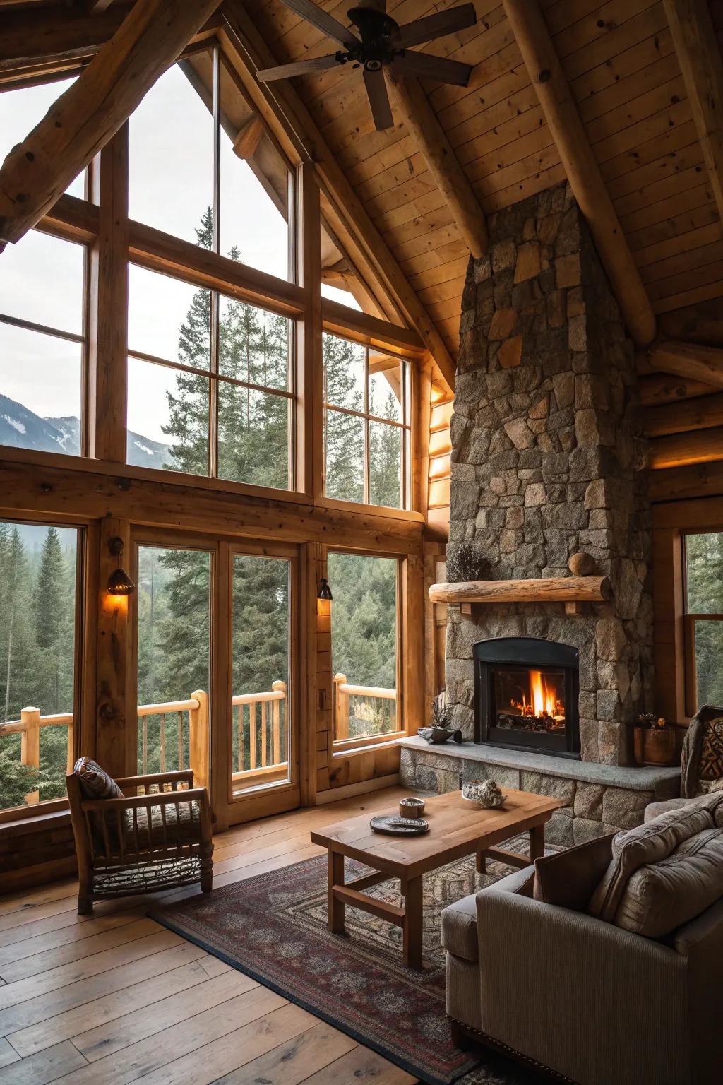 Chalet-inspired interior radiating rustic charm.