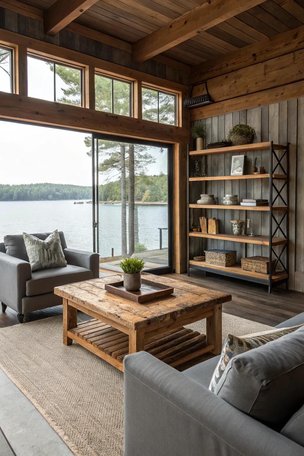 Rustic and modern styles blend to create a seamless aesthetic.