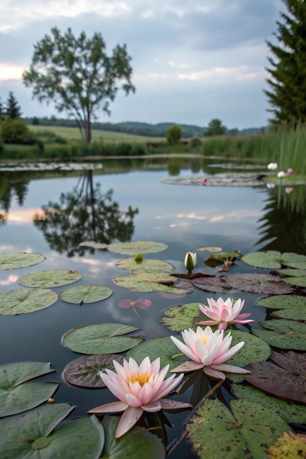 Water lilies providing shade and splendor to a natural pond.