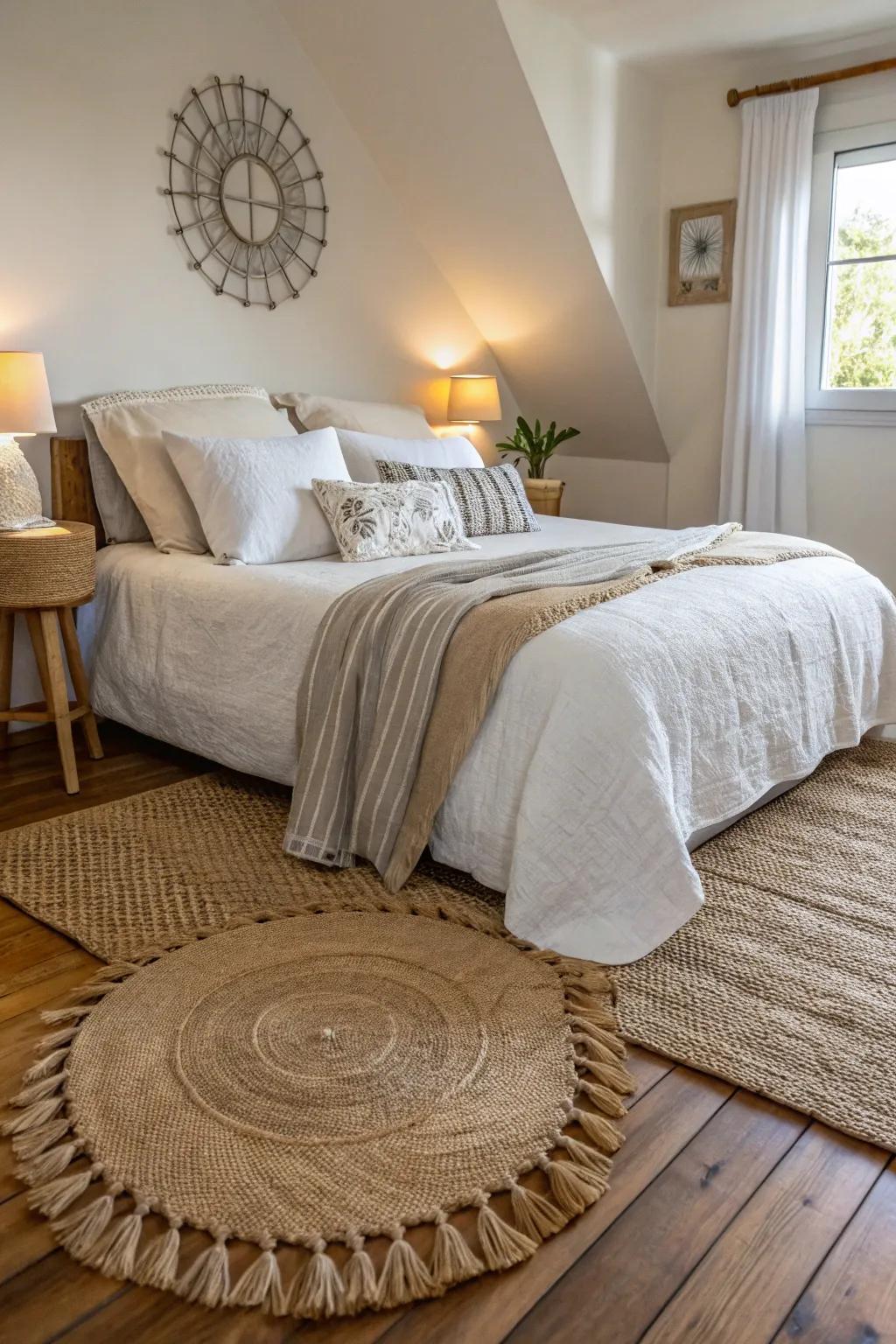 Natural textures add depth and comfort to a nature-inspired bedroom.