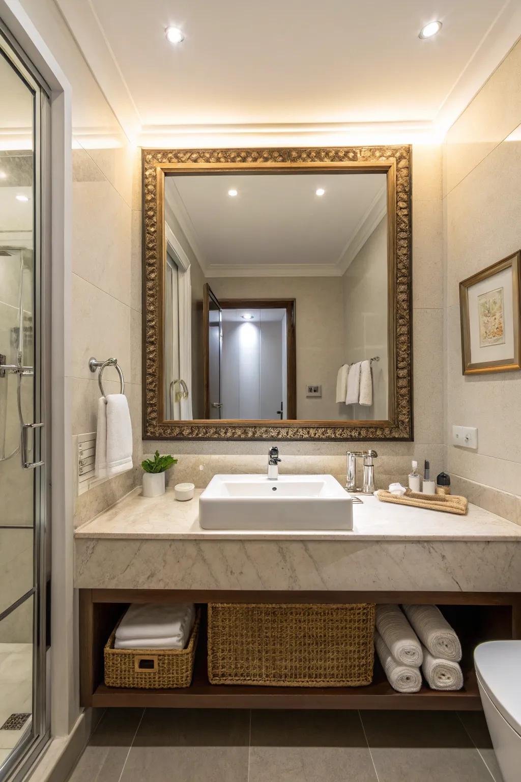 A sizable glass with an unadorned border amplifies the perception of space.