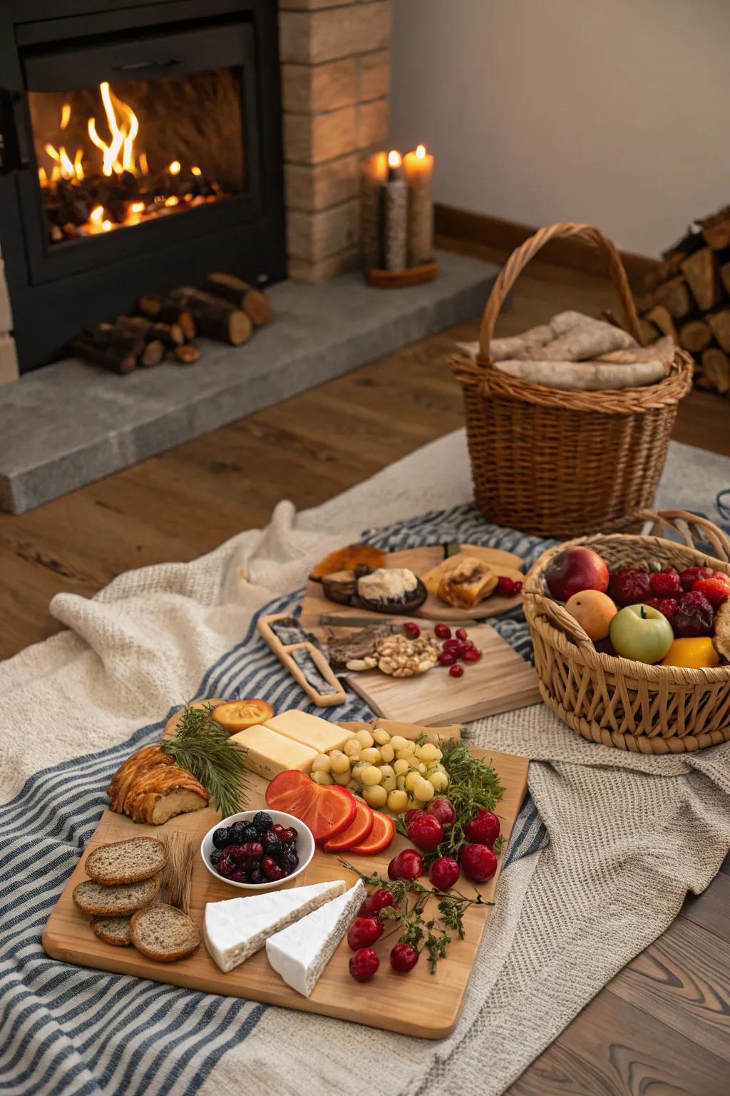 An appealing indoor winter picnic, which is great for festive gatherings.