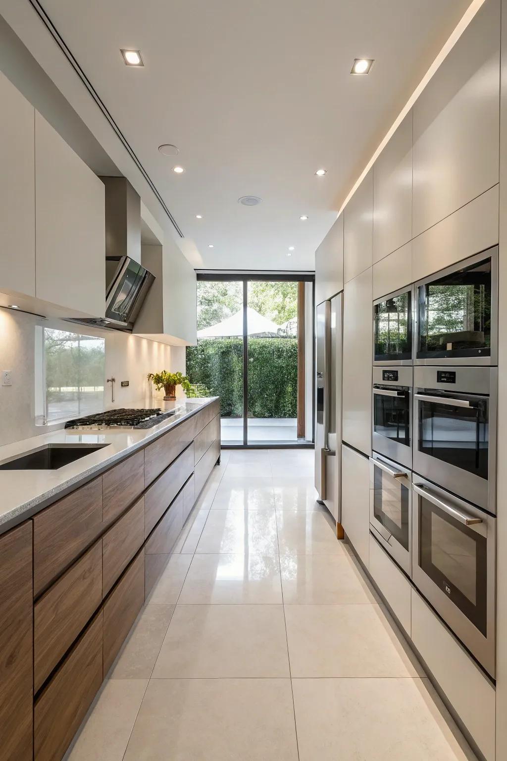 A cooking area featuring seamlessly integrated high-end appliances.