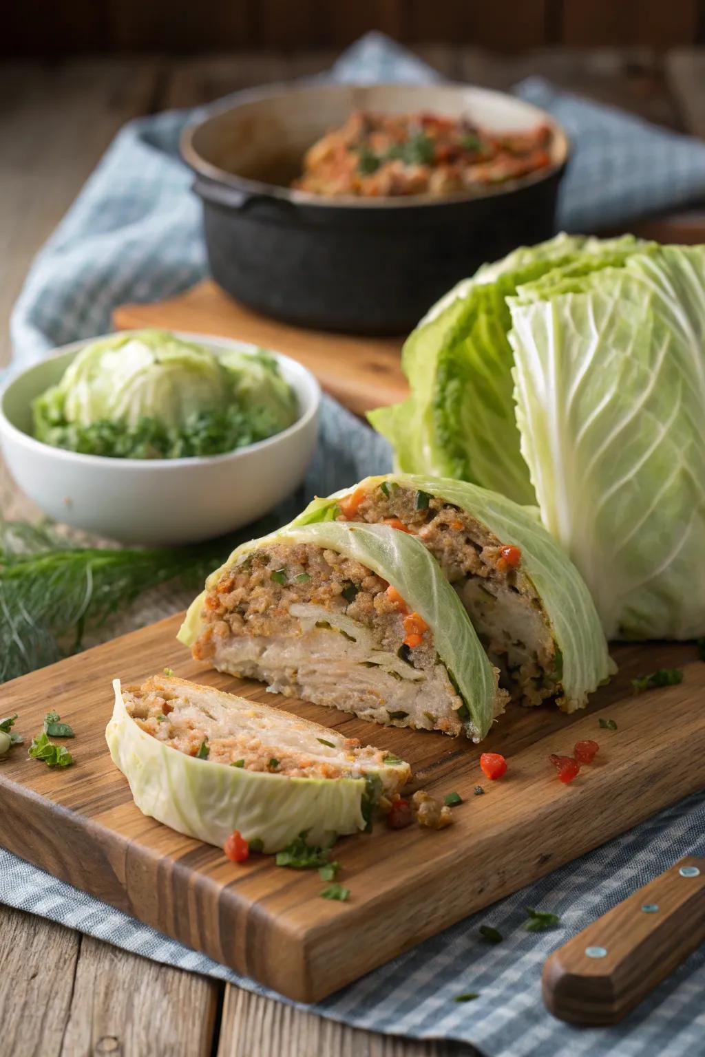 A stuffed whole cabbage, offering a unique and flavorful addition to the New Year's menu.