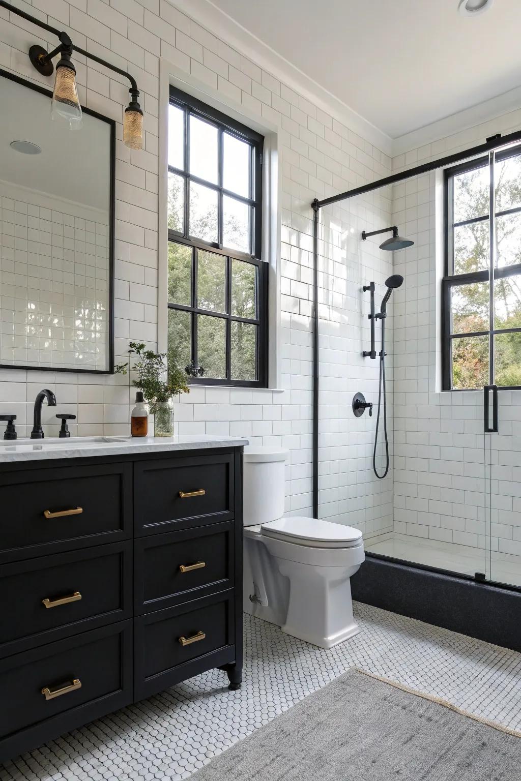 Contemporary fixtures in matte black enhancing the bathroom's sophistication.