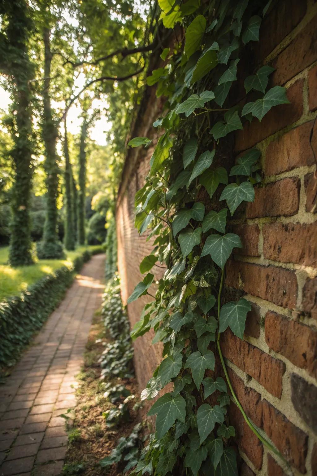Ivy adding vertical accent through its rich green foliage.