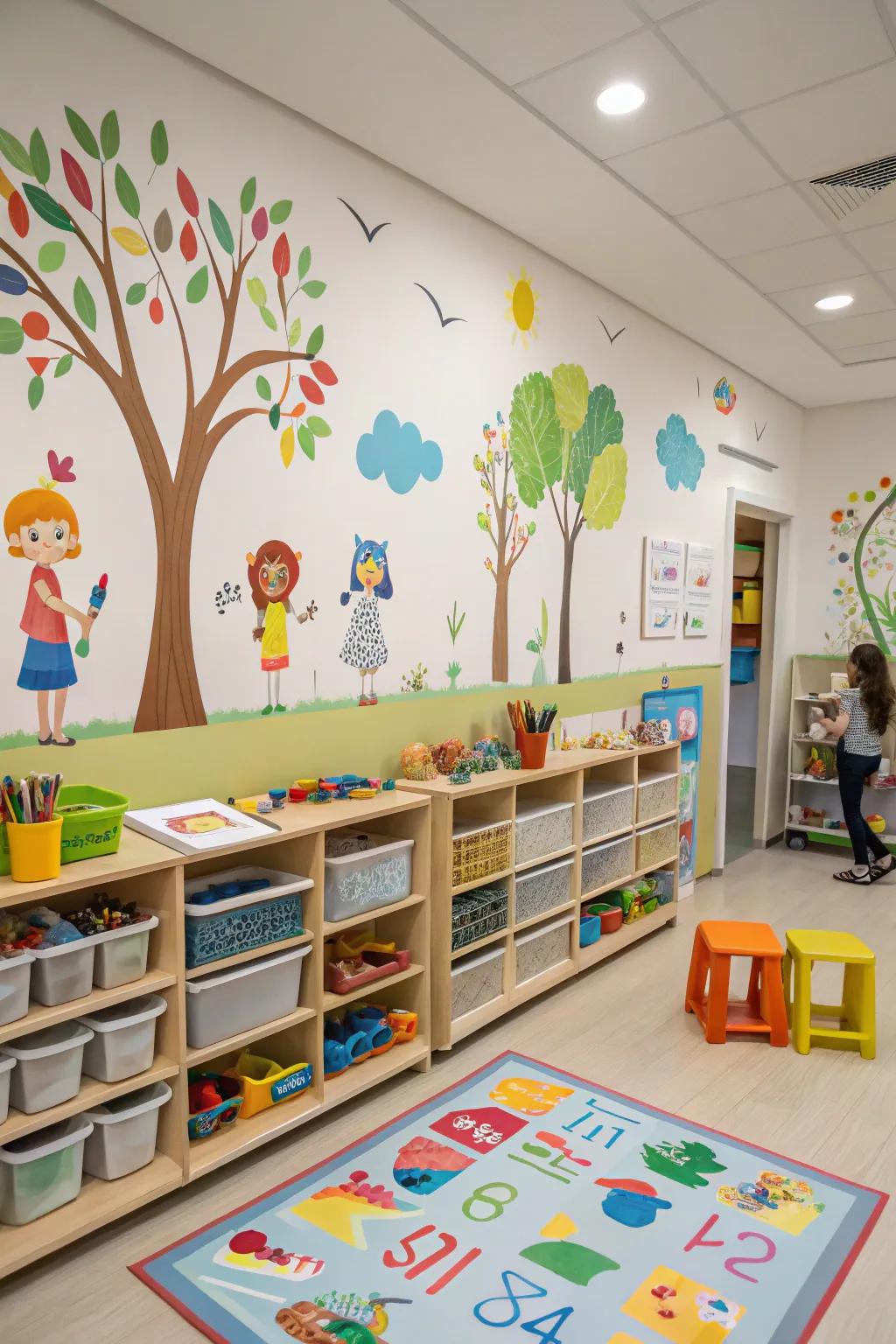 A nursery that galvanizes ingenuity with vibrant art and interactive components.