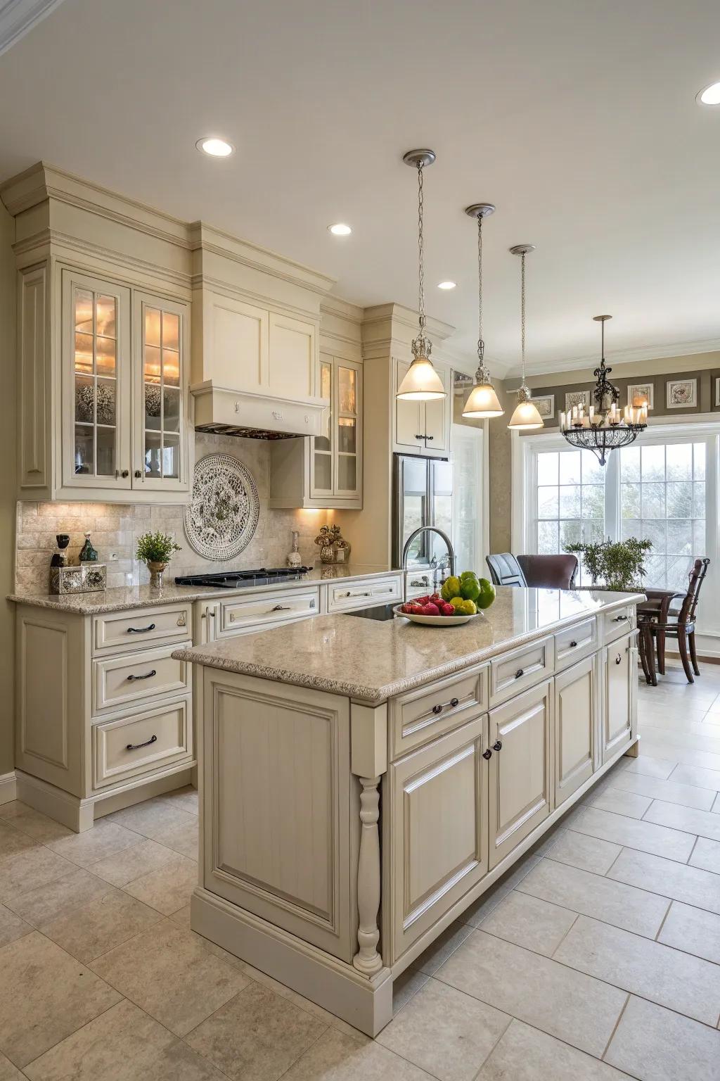 Functional arrangements heighten the cooking area’s utility.