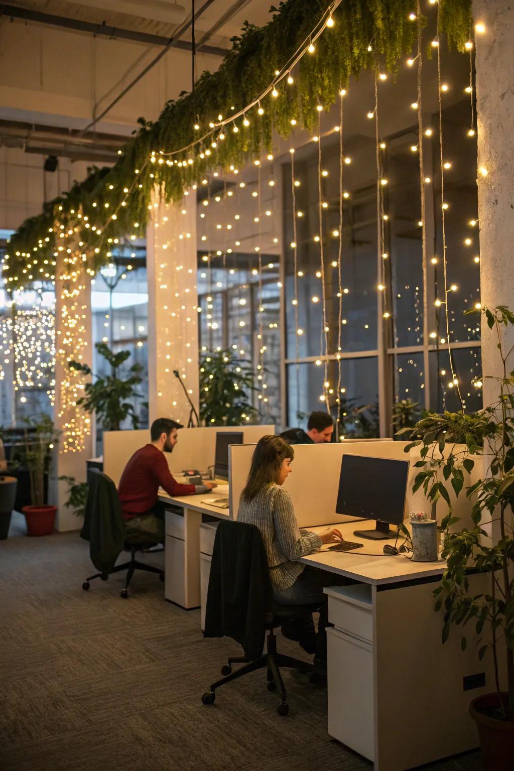 Illumination strands impart a magical nuance to the workspace.