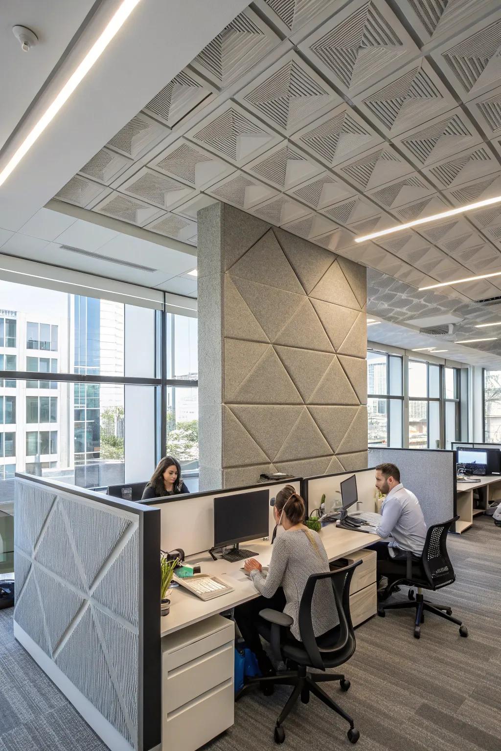 Acoustic boards assist in crafting quiet zones within lively office settings.