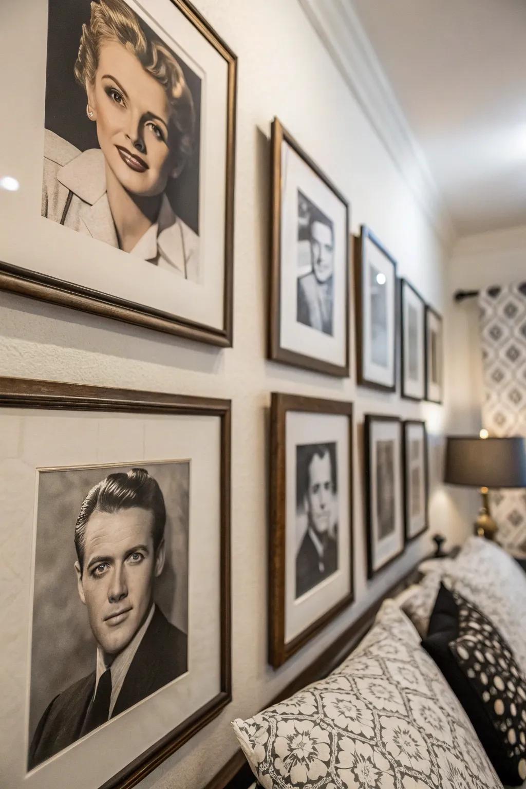 Cinema star photos add timeless elegance.