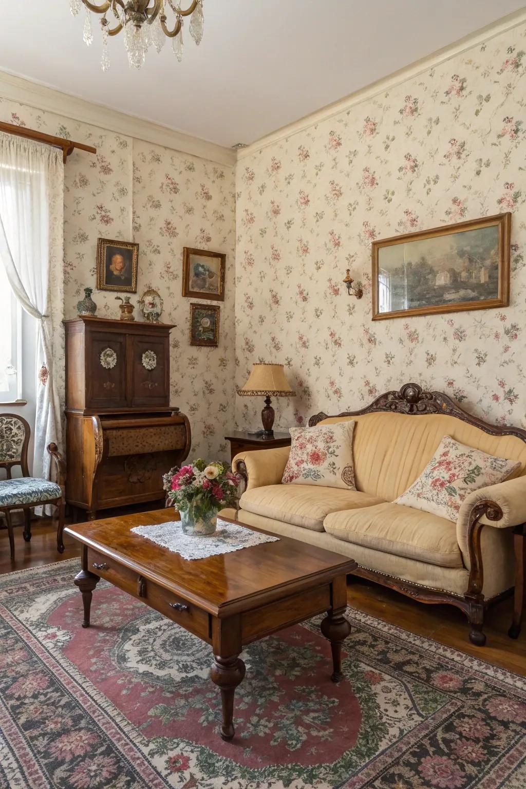Patterned wall coverings transform with old-world charm.
