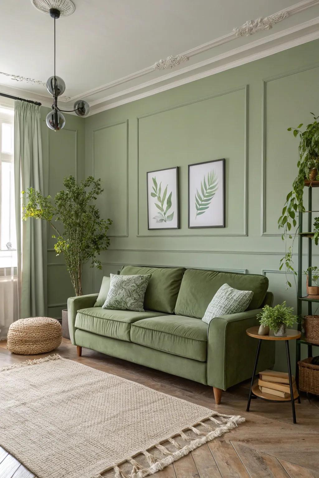 Different shades of green create a sophisticated monochrome effect.