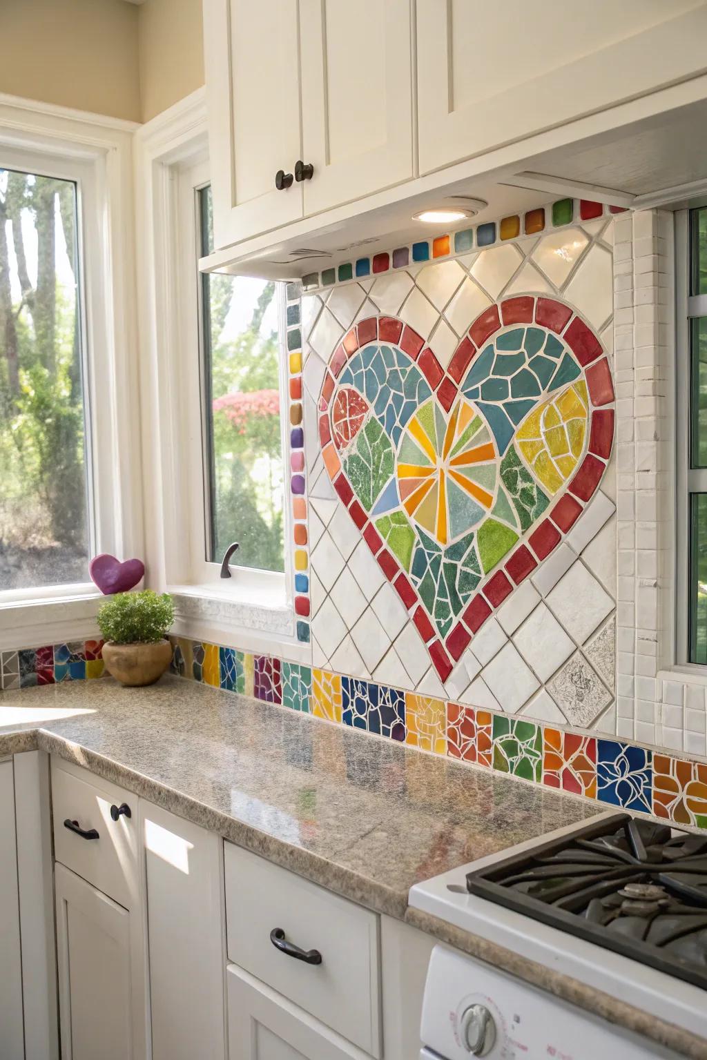 A mosaic of an open heart gives texture and an artistic flair.