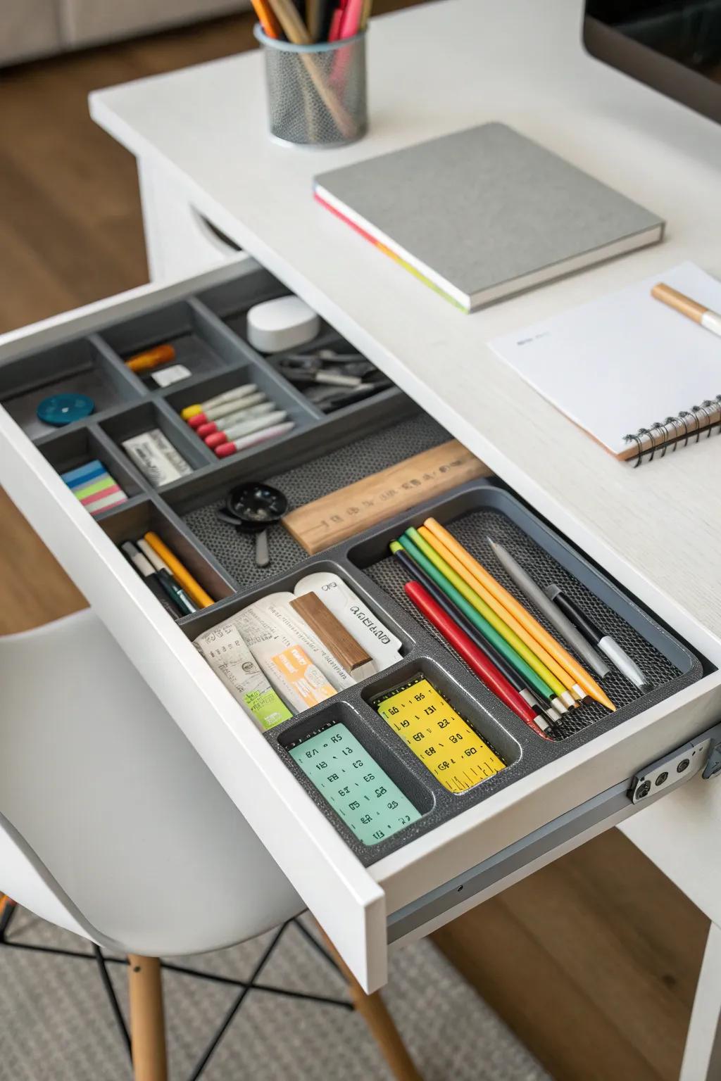 Drawer dividers prevent small items from becoming disorganized.