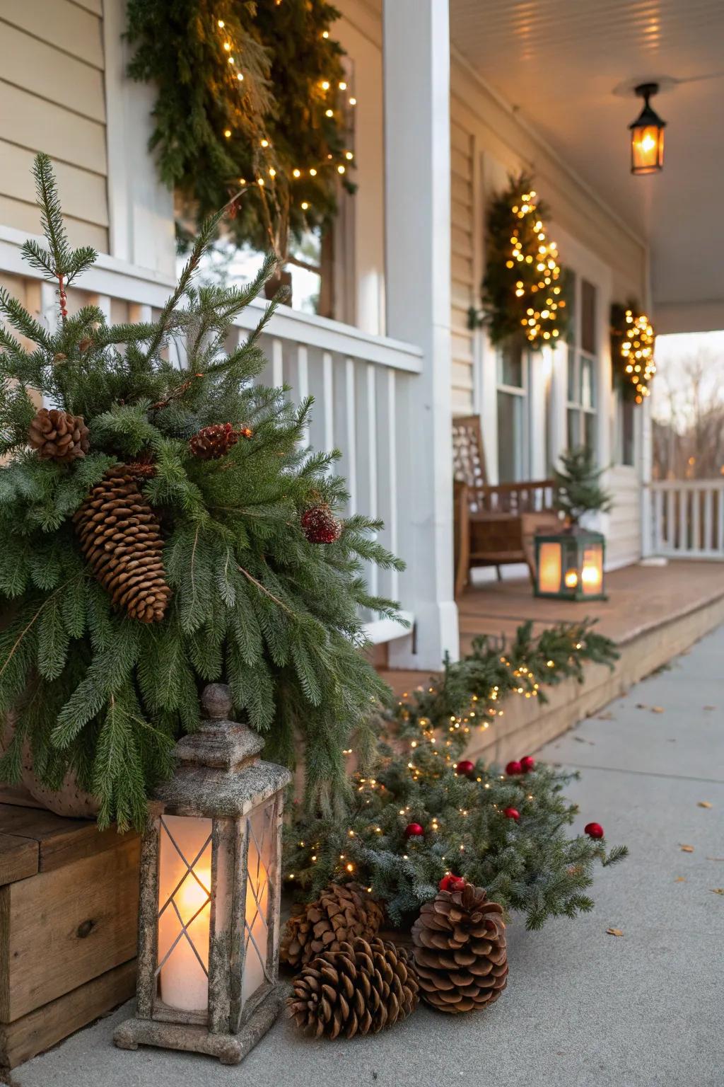 Components from nature lend a rustic elegance to yuletide décor.