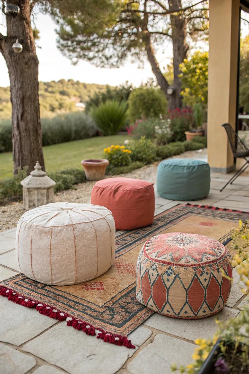Poufs offer adaptable and stylish seating options.