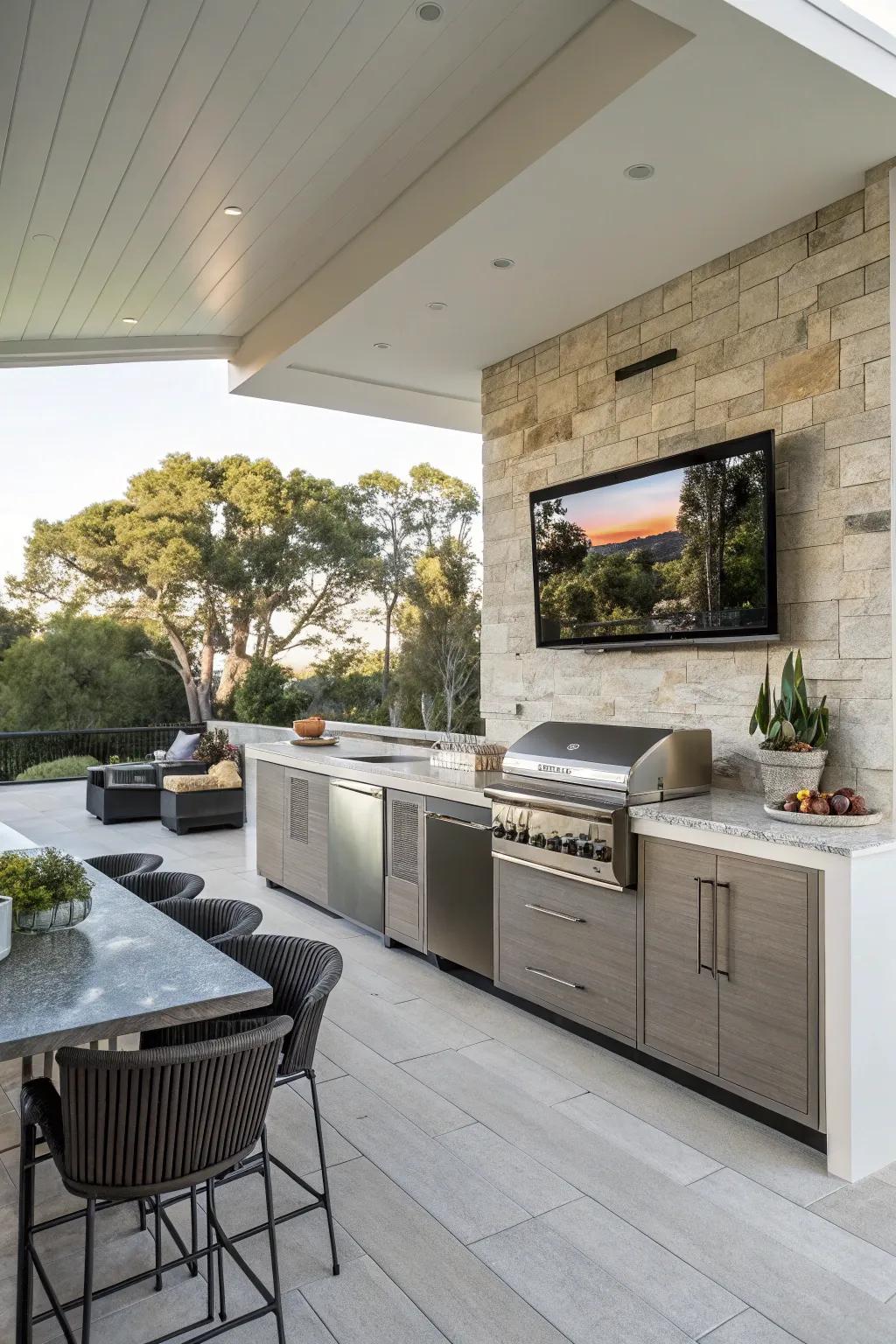 A hidden TV creates a sleek look, keeping your outdoor area fashionable and uncluttered.