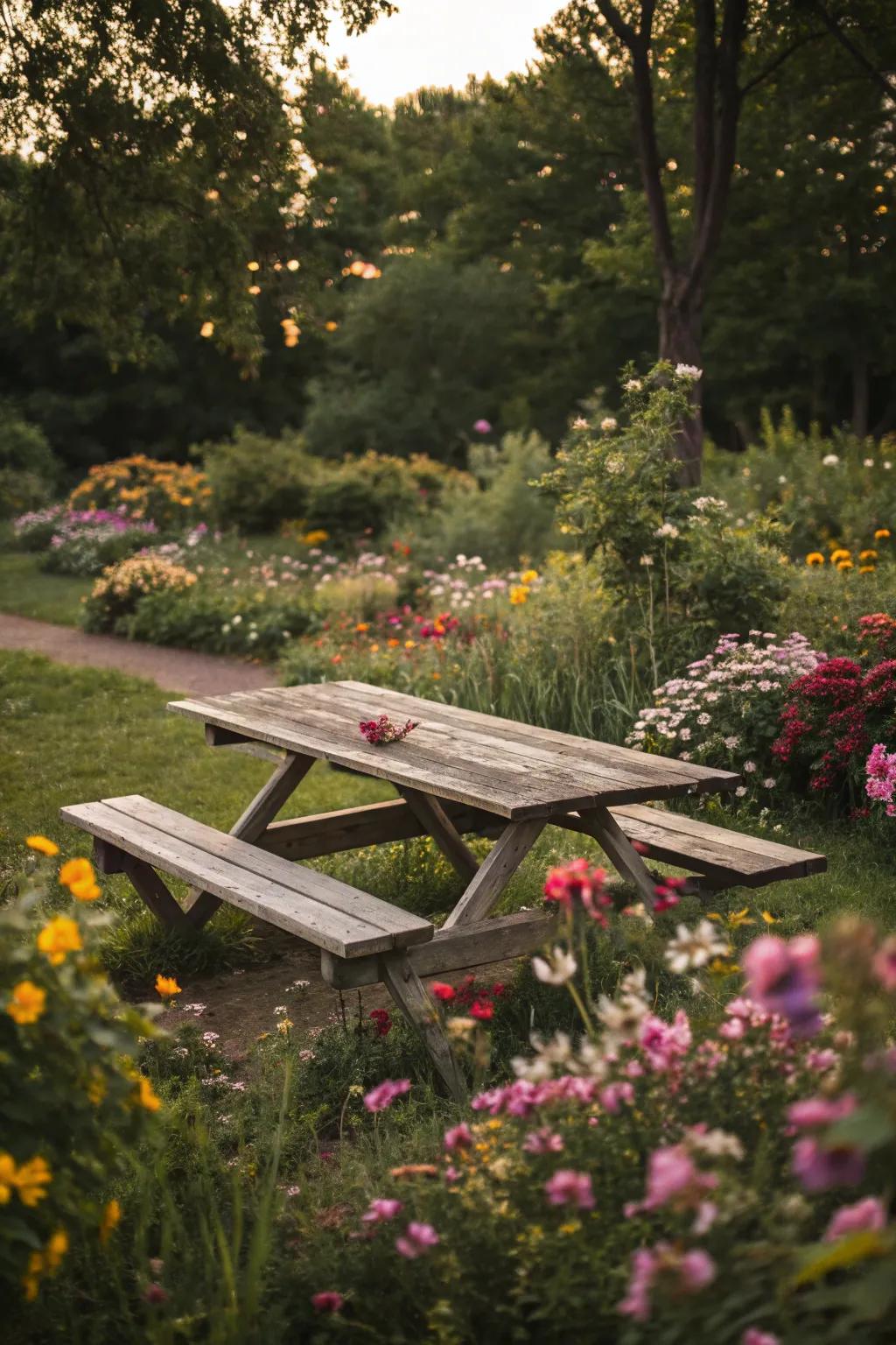 A suspended tabletop adds a modern and ethereal touch.
