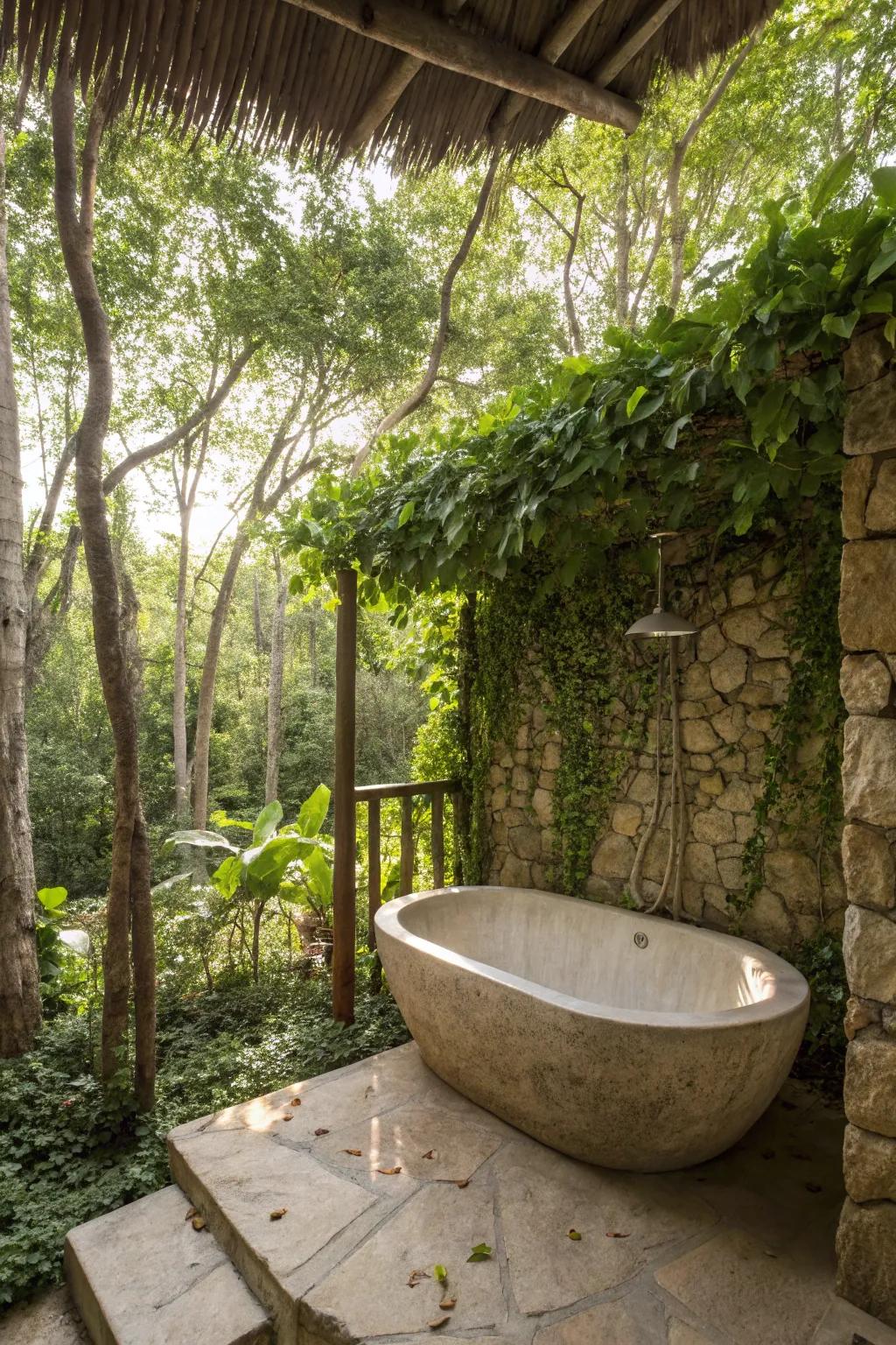 A singular bathtub can be the centerpiece of your outdoor restroom.