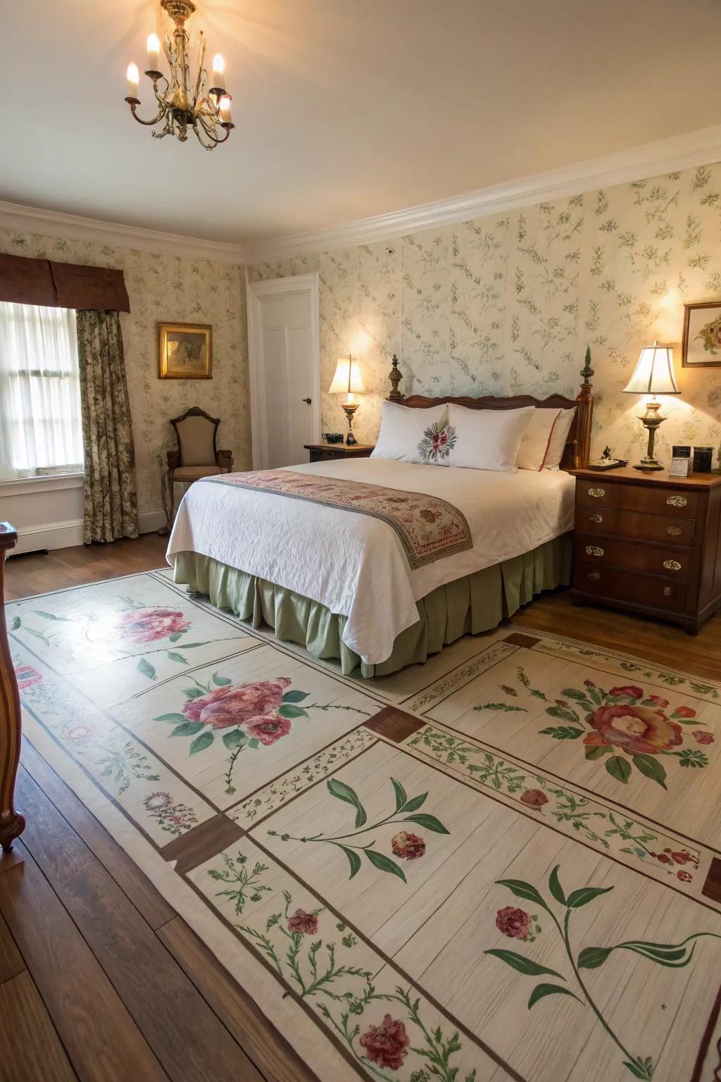 Stenciling extends intricate designs effortlessly.