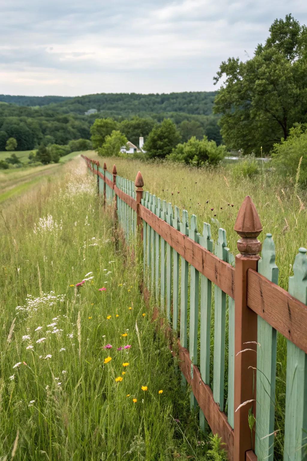 A picket fence merges seamlessly with its natural, earthy backdrop.