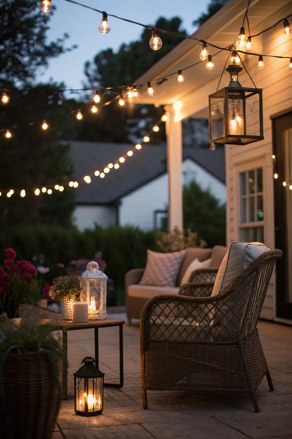 Ambient illumination animates your patio post-dusk.