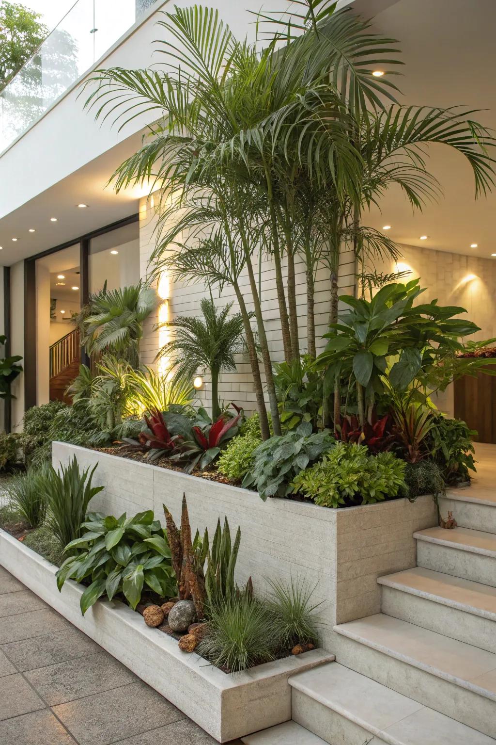 Create a sense of depth with a multi-level plant display.