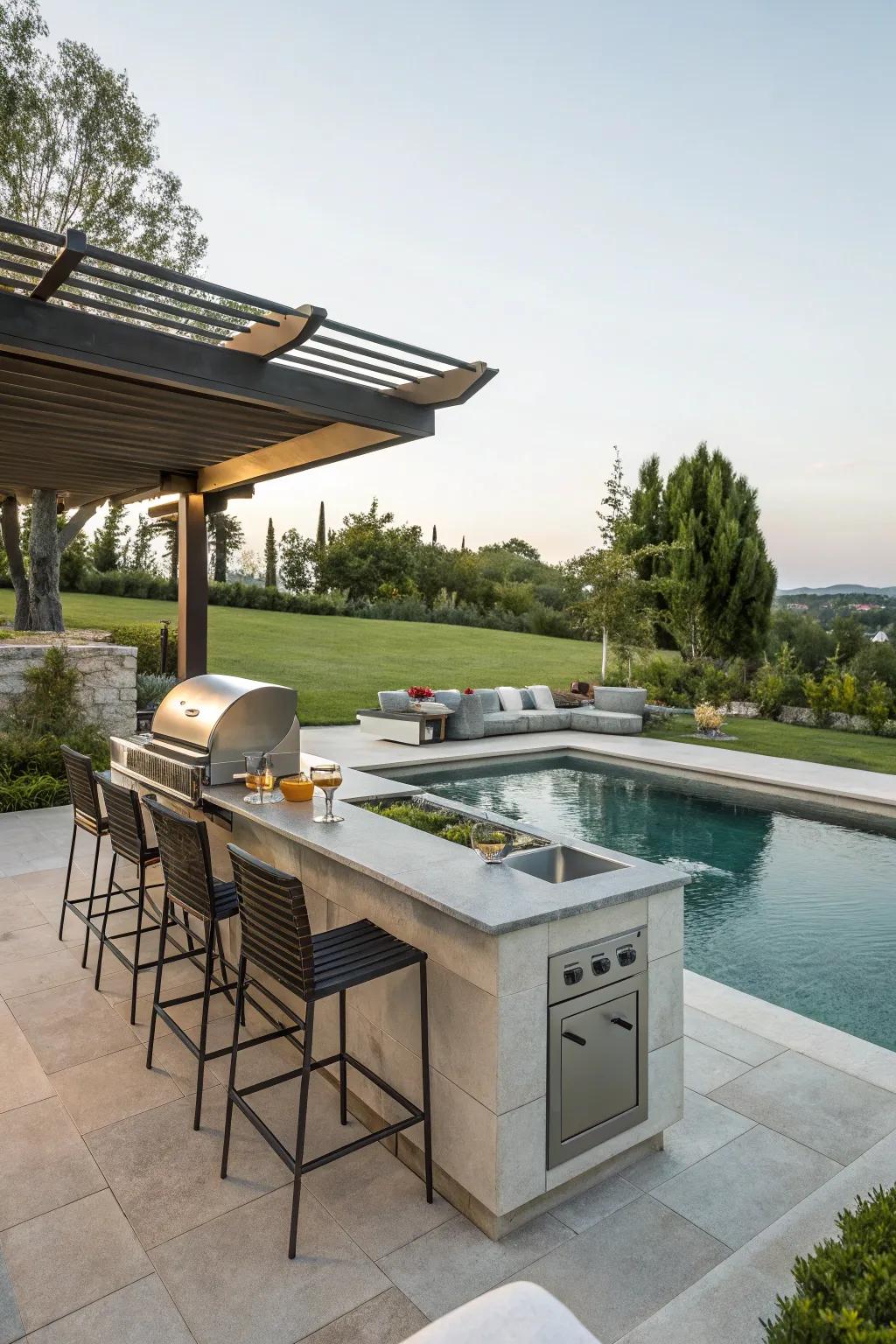Prepare meals and entertain by the pool with an outdoor kitchen.