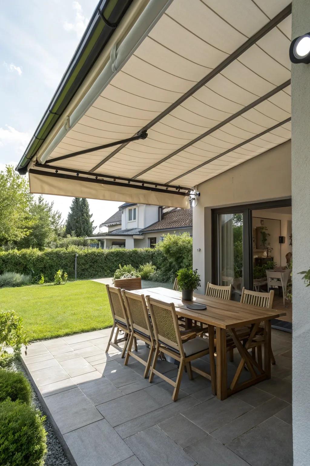 Adjustable awnings offer adaptable shade resolutions.