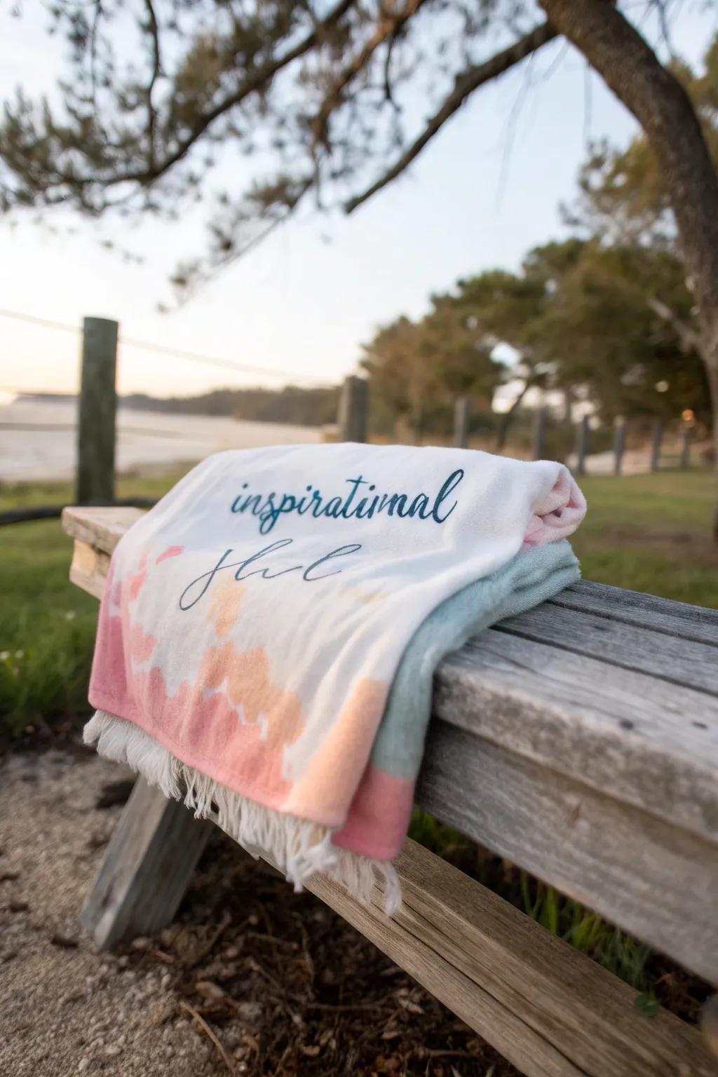 A throw featuring a beautifully scripted uplifting quote, ideal for injecting positivity into your day.