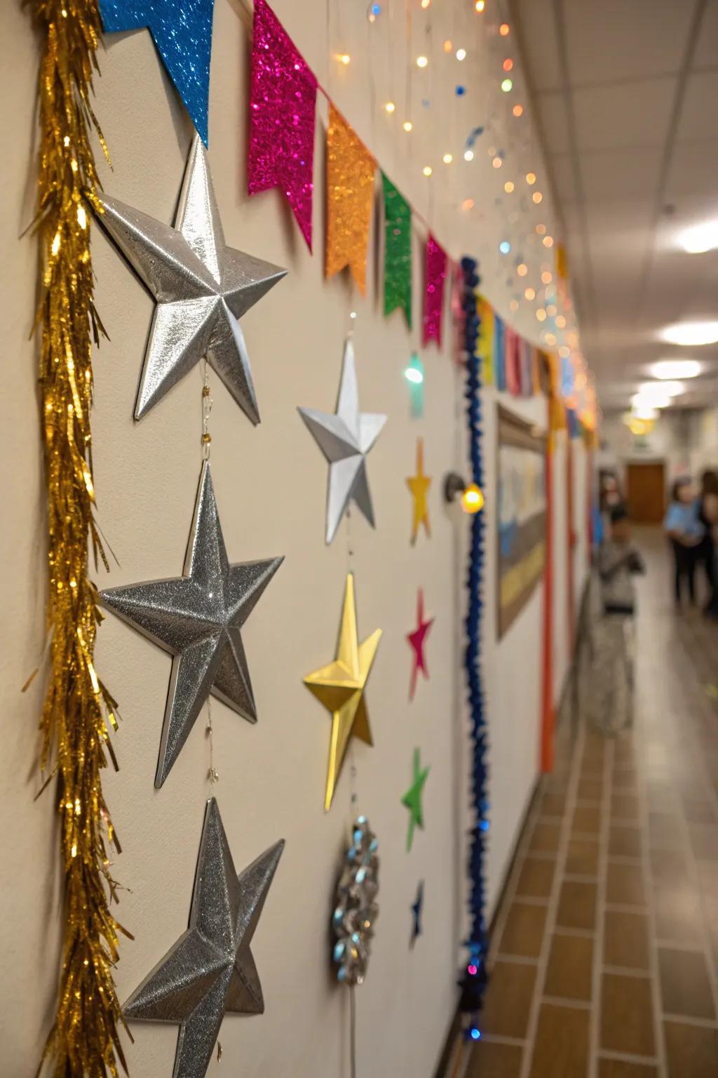 A wall resplendent with shimmering star accents, injecting a dash of celebratory allure.